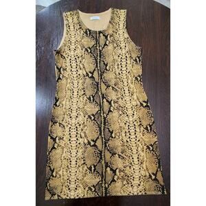 Calvin Klein Snakeskin Snake‎ Print Stretch Sleeveless Midi Knit Sheath Dress L